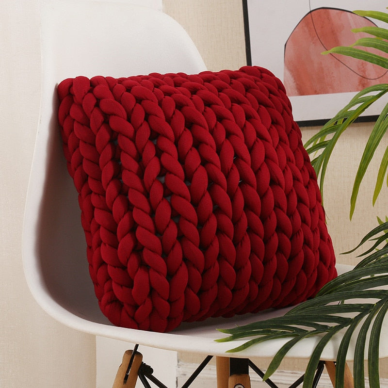 Square Chunky Wool Pillow Handmade Knitting Cushions INS Nordic Braided Cushion For Kids Room Decoration Sofa Bed Throw Pillows - Andrea's Home