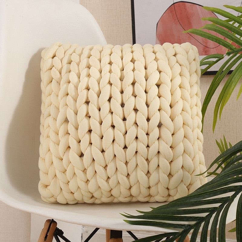 Square Chunky Wool Pillow Handmade Knitting Cushions INS Nordic Braided Cushion For Kids Room Decoration Sofa Bed Throw Pillows - Andrea's Home