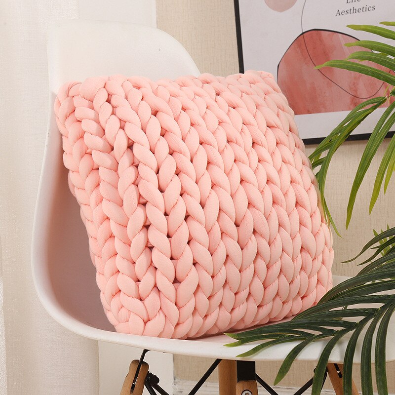 Square Chunky Wool Pillow Handmade Knitting Cushions INS Nordic Braided Cushion For Kids Room Decoration Sofa Bed Throw Pillows - Andrea's Home