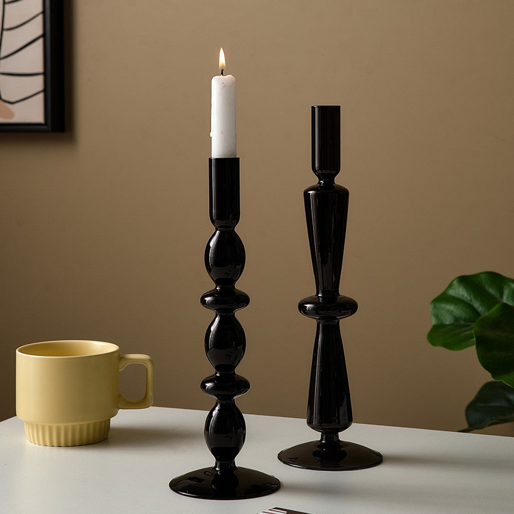 RICA- Black Retro Glass Candle Holders - Andrea's Home