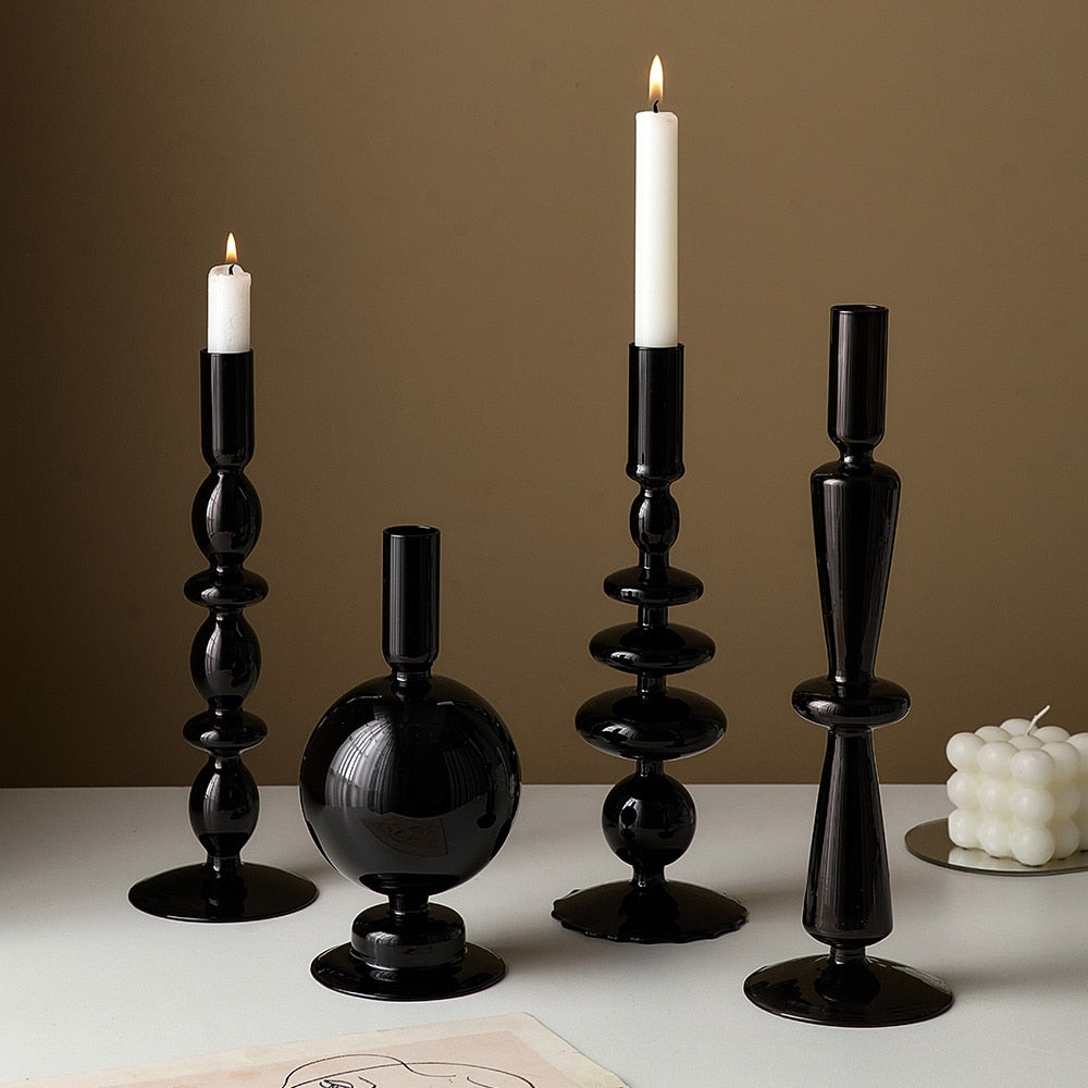 RICA- Black Retro Glass Candle Holders - Andrea's Home