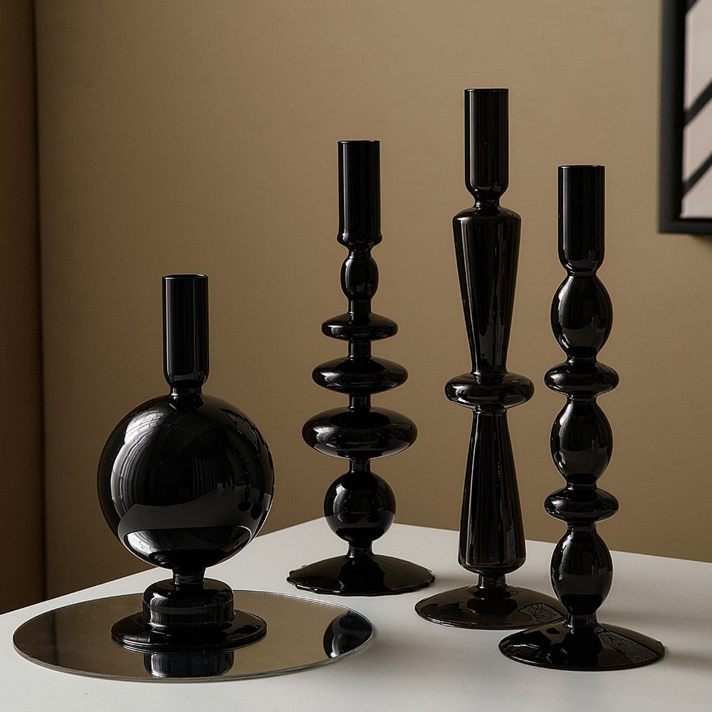 RICA- Black Retro Glass Candle Holders - Andrea's Home