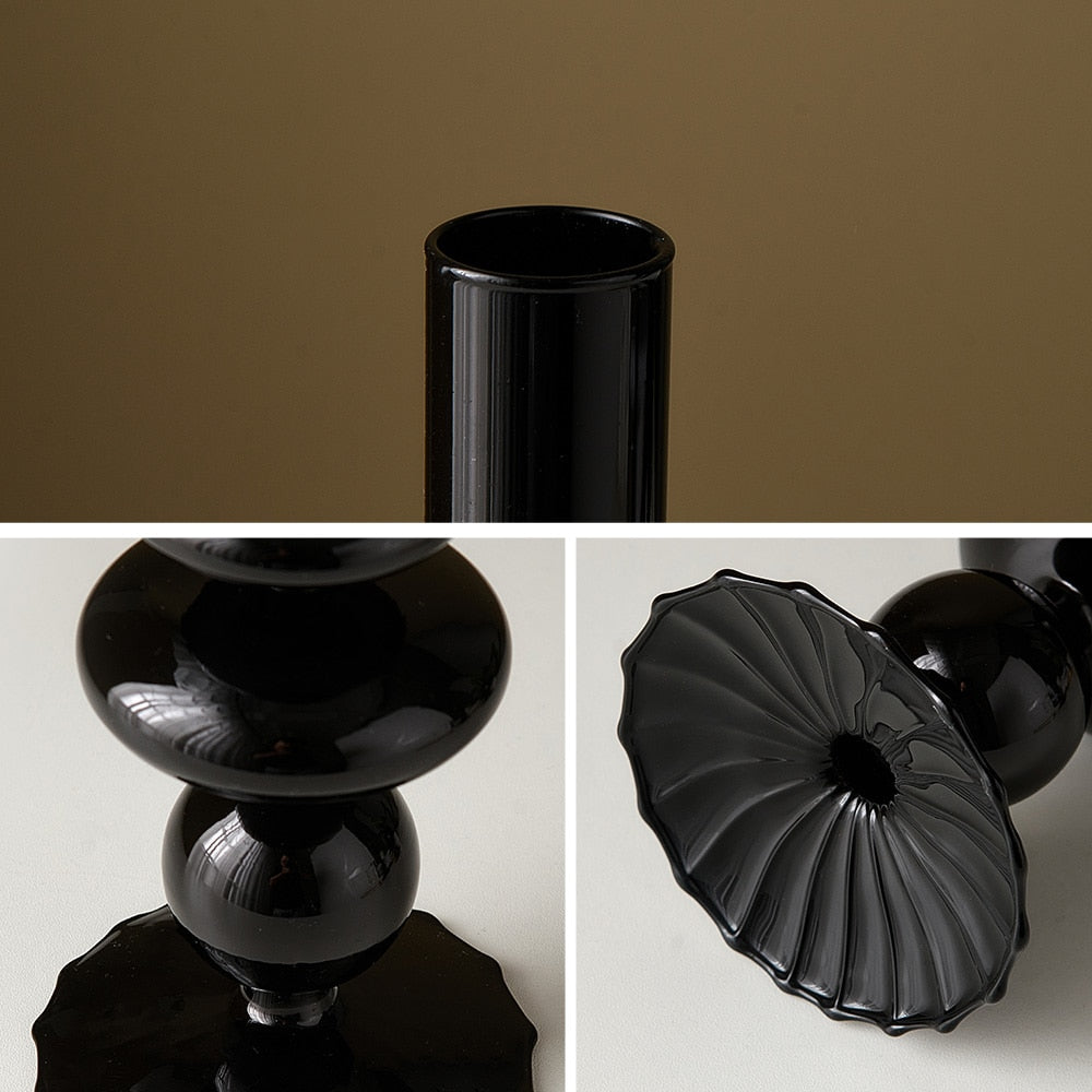 RICA- Black Retro Glass Candle Holders - Andrea's Home