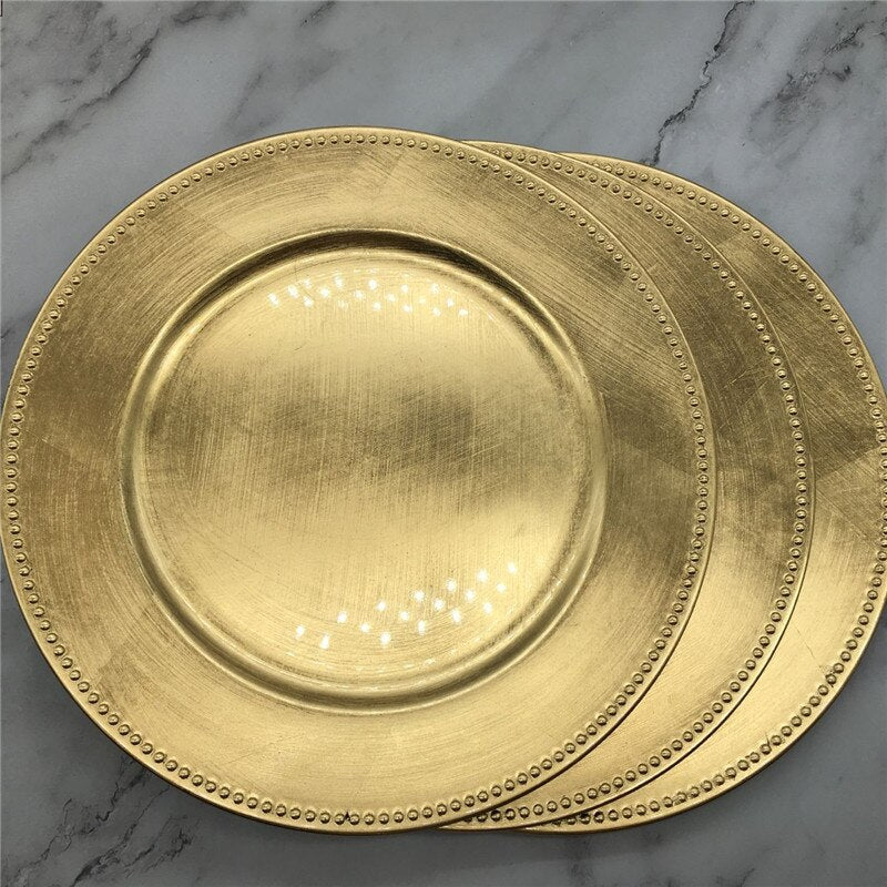 SELIA-Gold Plastic Beaded Charger Plate - Andrea's Home