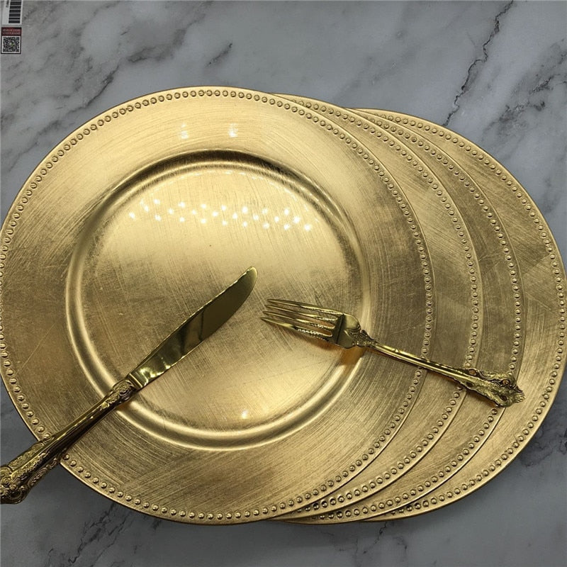 SELIA-Gold Plastic Beaded Charger Plate - Andrea's Home