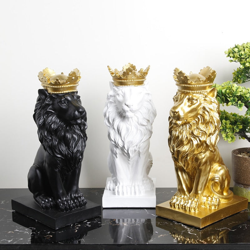 MAJESTY-Lion Head with Crown Statues - Andrea's Home