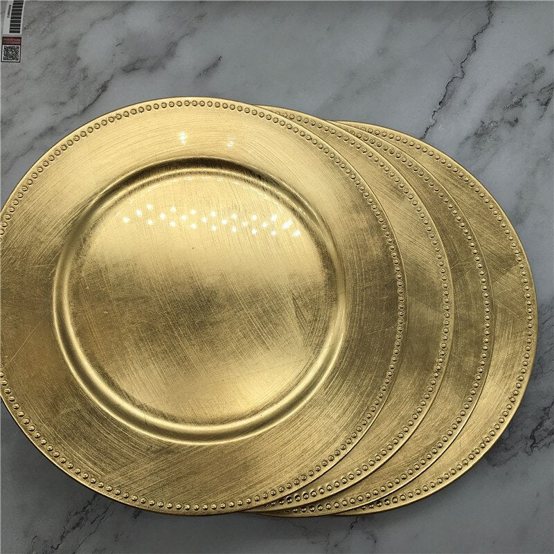 SELIA-Gold Plastic Beaded Charger Plate - Andrea's Home