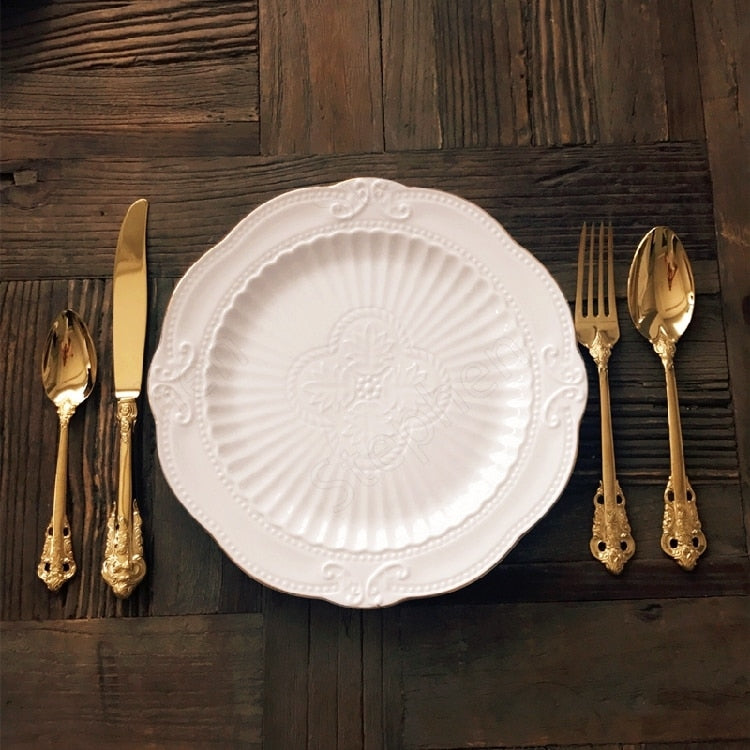 AURORA-Golden Stroke Ceramic Nordic-Style Plates - Andrea's Home