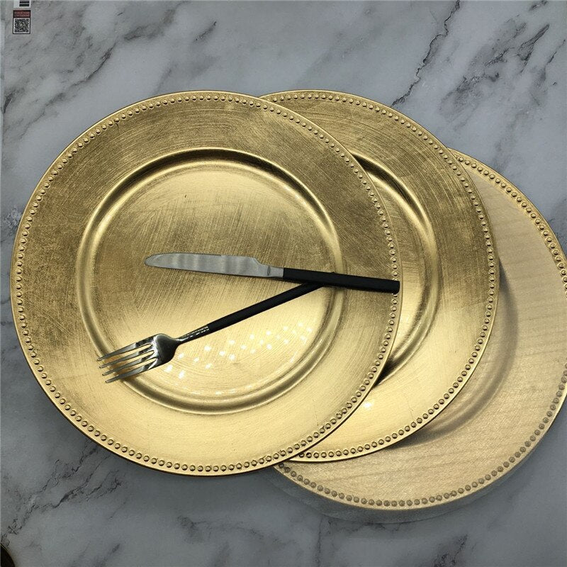 SELIA-Gold Plastic Beaded Charger Plate - Andrea's Home