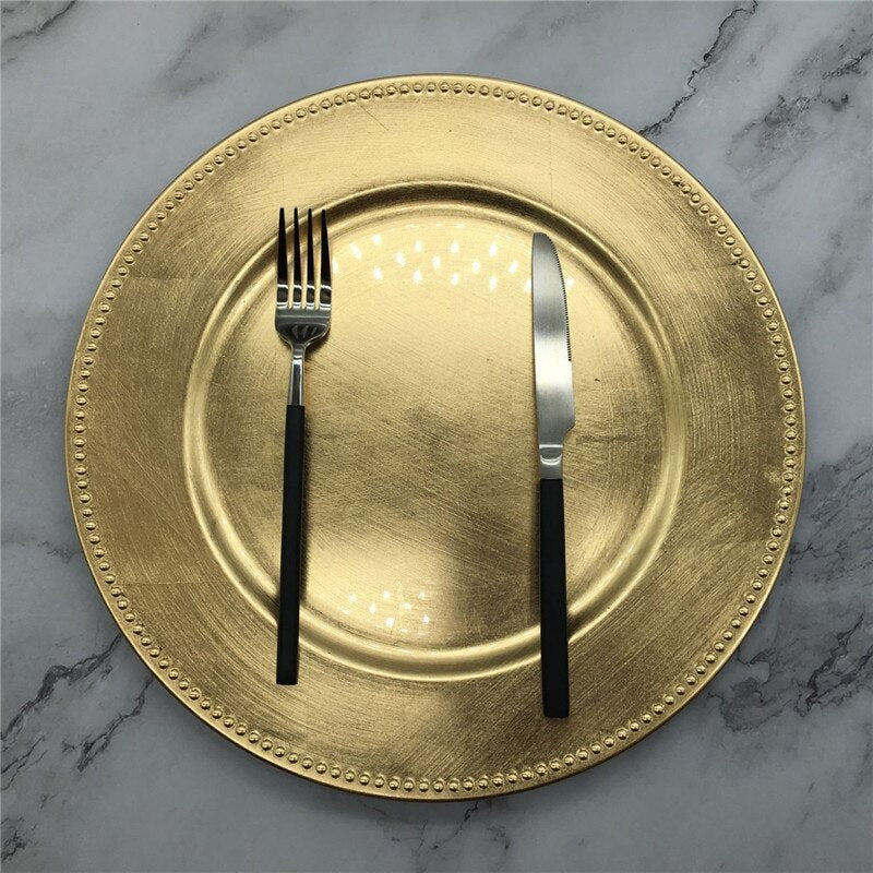 SELIA-Gold Plastic Beaded Charger Plate - Andrea's Home