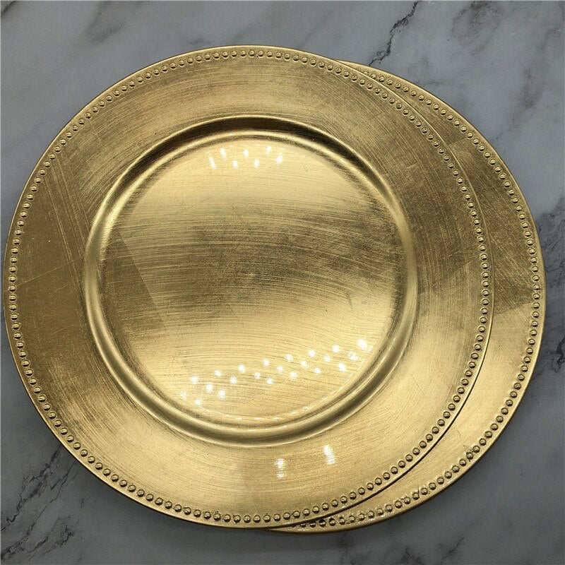 SELIA-Gold Plastic Beaded Charger Plate - Andrea's Home