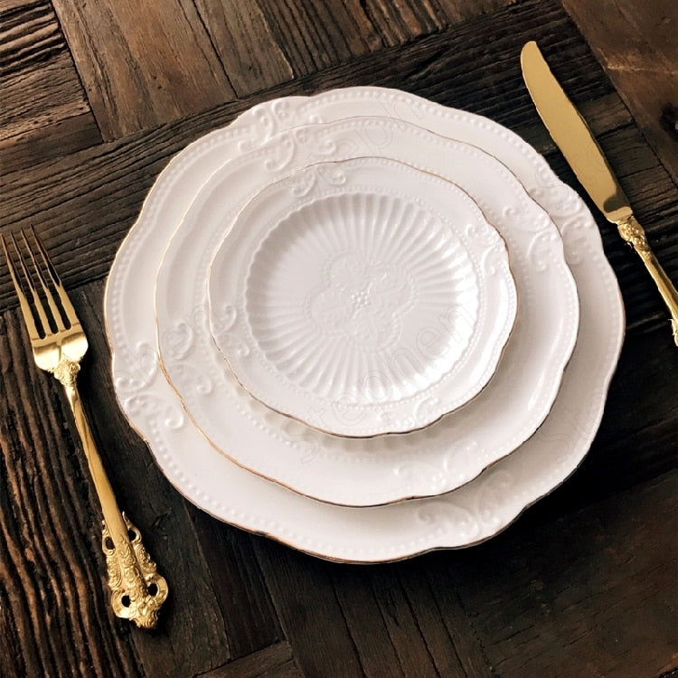 AURORA-Golden Stroke Ceramic Nordic-Style Plates - Andrea's Home