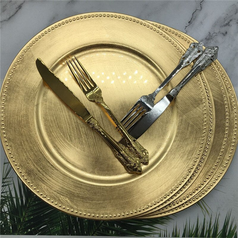 SELIA-Gold Plastic Beaded Charger Plate - Andrea's Home