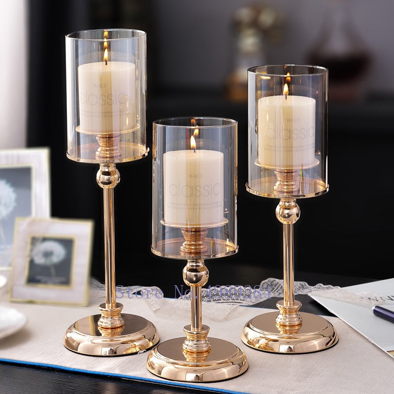 ROMANTICA-Golden Glass Candlestick - Andrea's Home