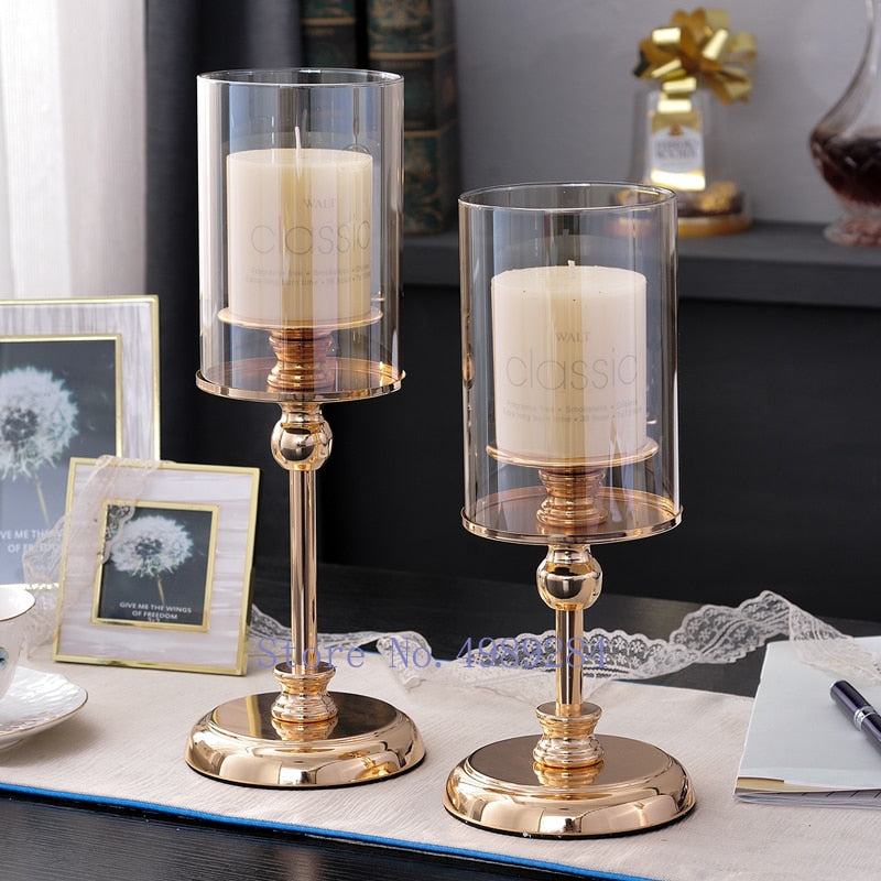 ROMANTICA-Golden Glass Candlestick - Andrea's Home