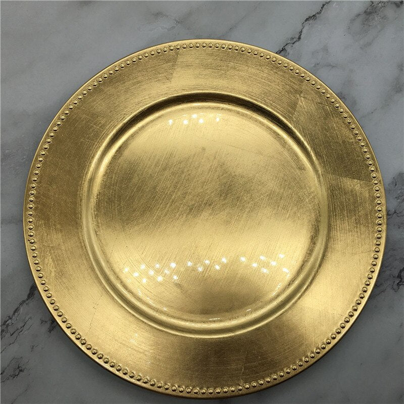 SELIA-Gold Plastic Beaded Charger Plate - Andrea's Home