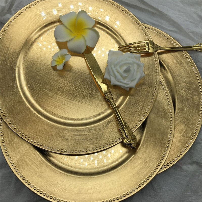 SELIA-Gold Plastic Beaded Charger Plate - Andrea's Home