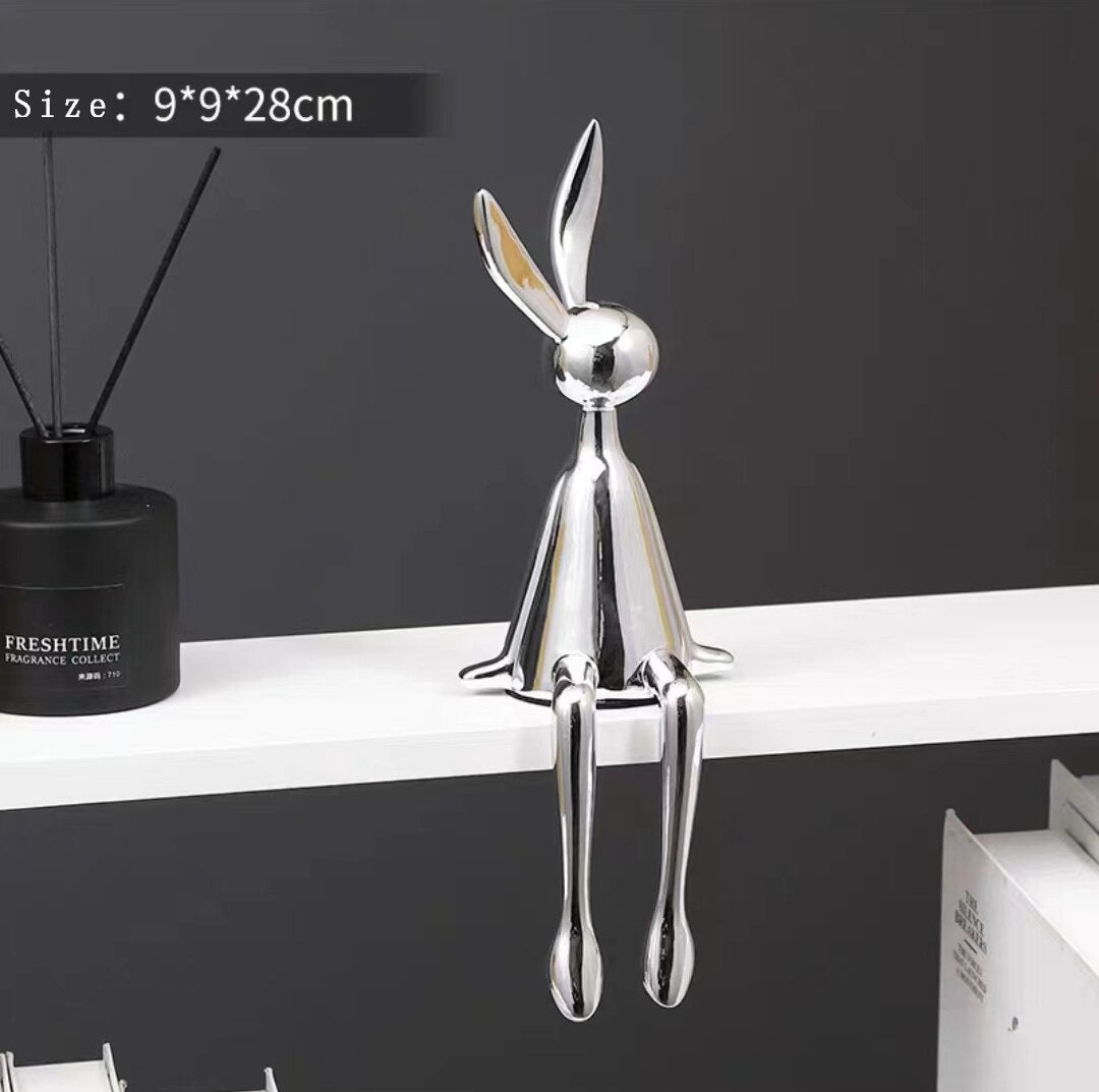 COOLBUNNY-Shiny Resin Rabbit Statue - Andrea's Home