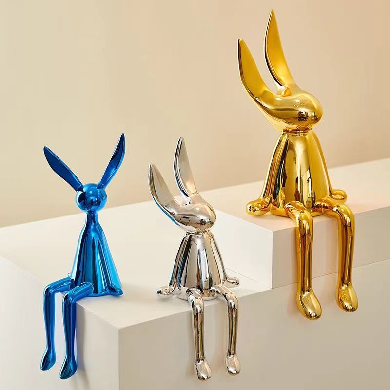 COOLBUNNY-Shiny Resin Rabbit Statue - Andrea's Home