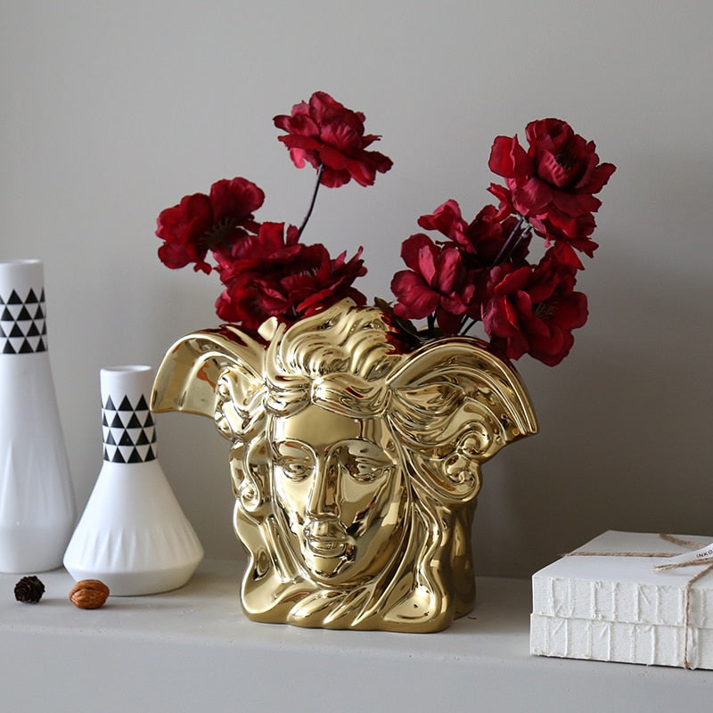 OCTAVIA-Ceramic Metal Gold Vase - Andrea's Home