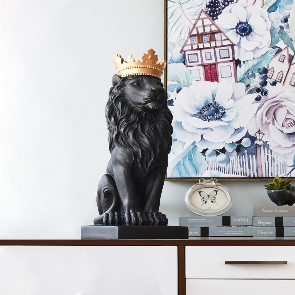 MAJESTY-Lion Head with Crown Statues - Andrea's Home