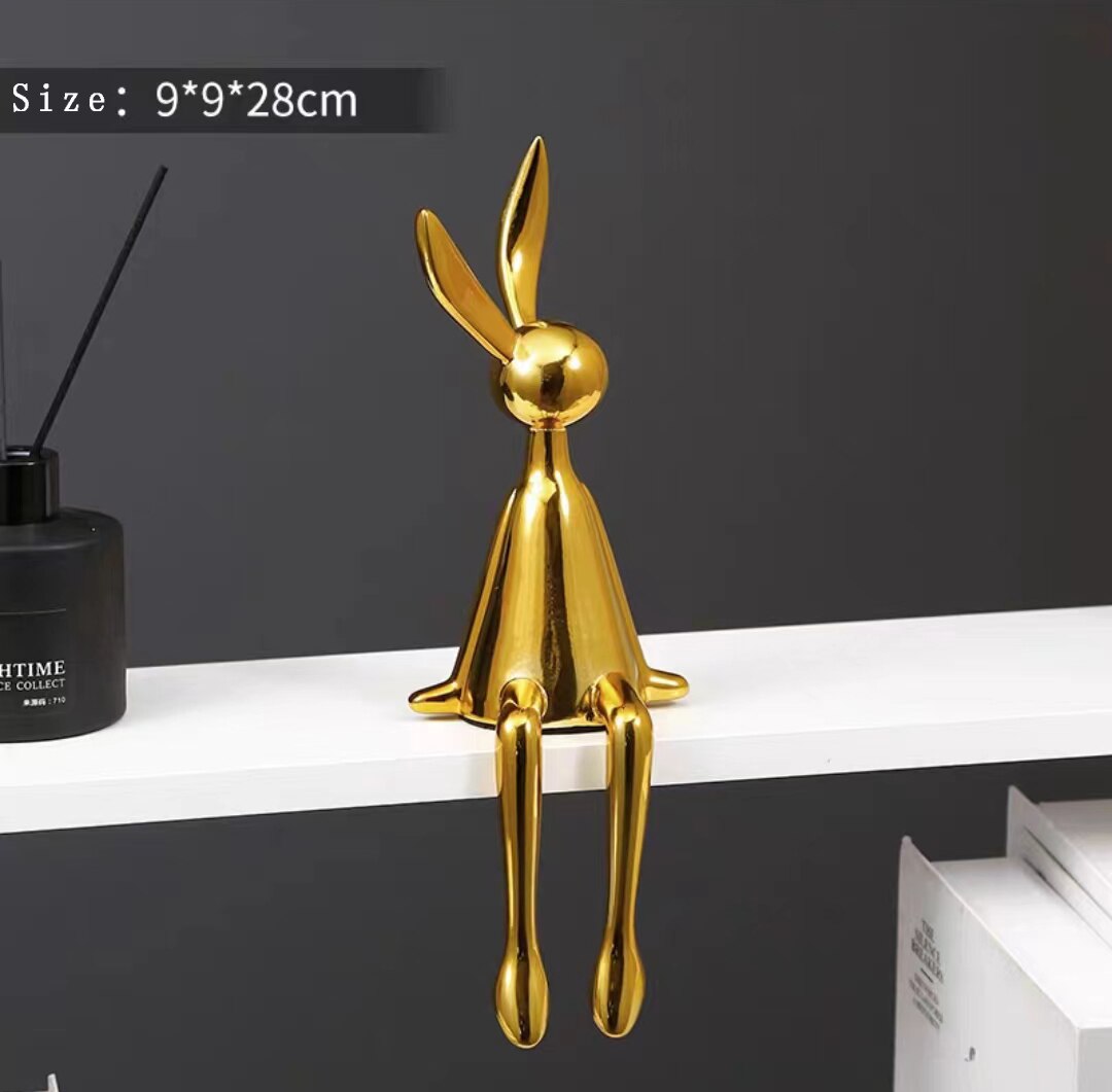 COOLBUNNY-Shiny Resin Rabbit Statue - Andrea's Home