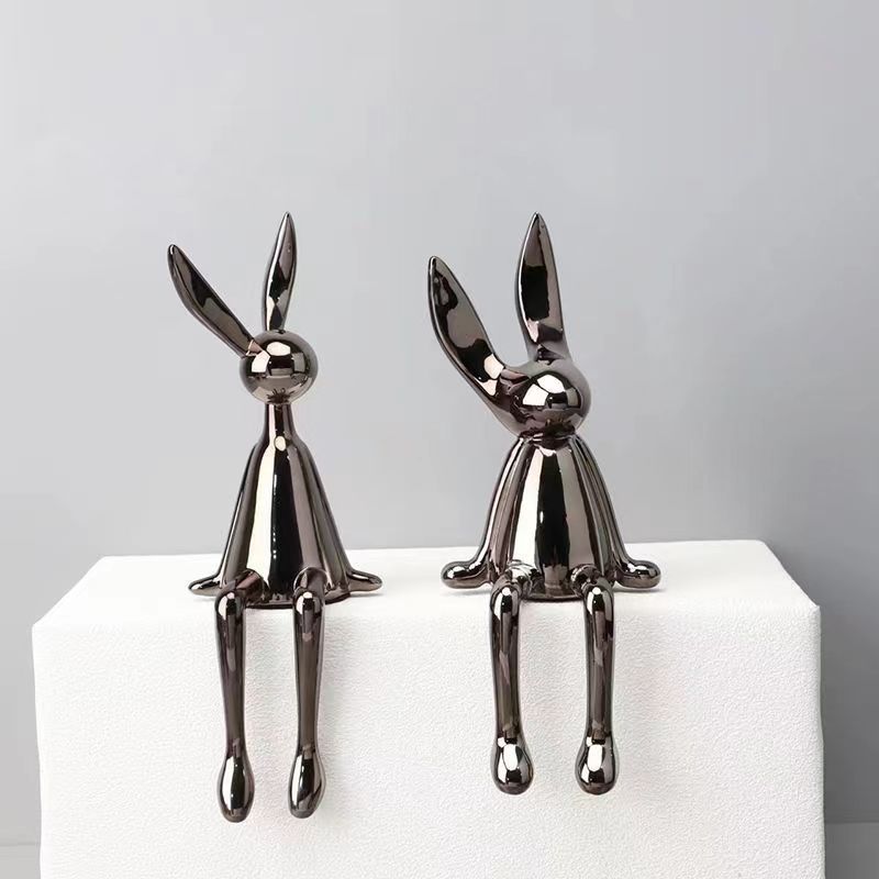 COOLBUNNY-Shiny Resin Rabbit Statue - Andrea's Home