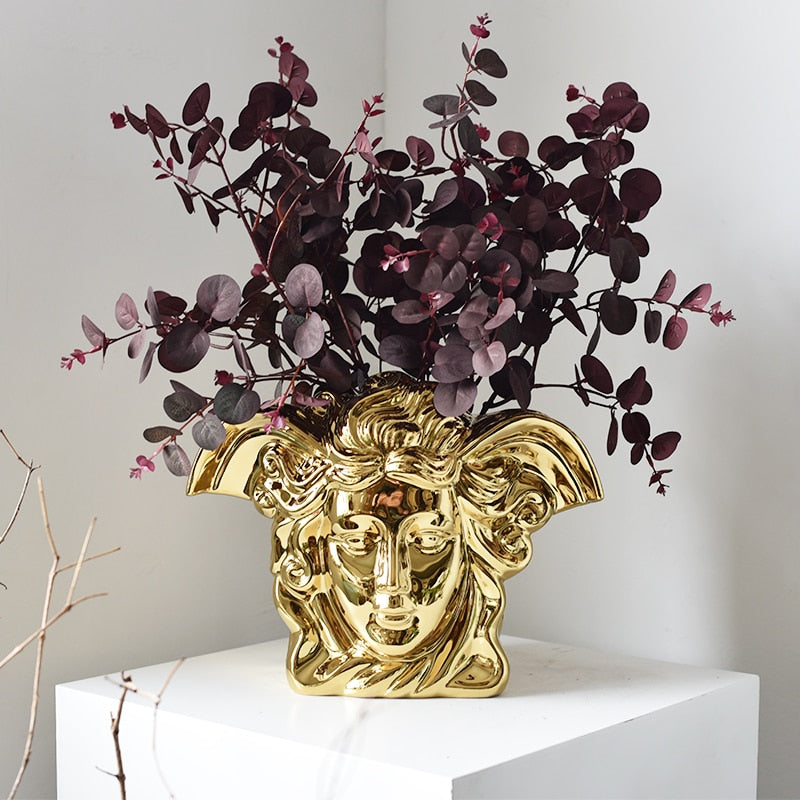 OCTAVIA-Ceramic Metal Gold Vase - Andrea's Home